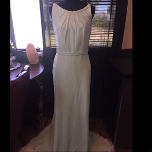 Pastel green floor length gown